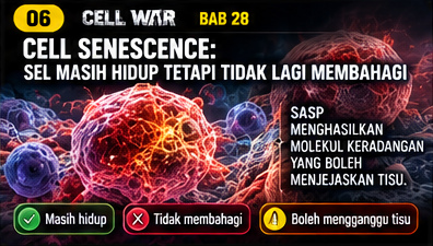 CELL WAR BAB 28 — Visual 06: CELL SENESCENCE: SEL MASIH HIDUP TETAPI TIDAK LAGI MEMBAHAGI