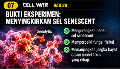 CELL WAR BAB 28 — Visual 07: BUKTI EKSPERIMEN: MENYINGKIRKAN SEL HIDUP BOLEH MEMANJANGKAN HAYAT