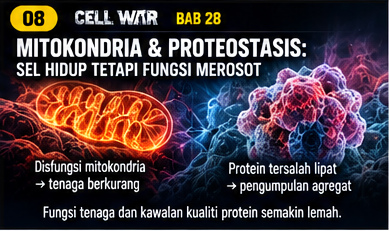 CELL WAR BAB 28 — Visual 08: MITOCHONDRIAL DYSFUNCTION: SEL HIDUP TETAPI TENAGA MEROSOT