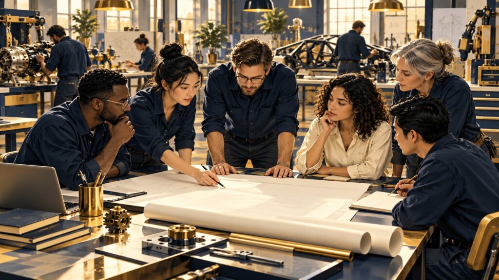 Pasukan organisasi memeriksa pelan dan pelaksanaan